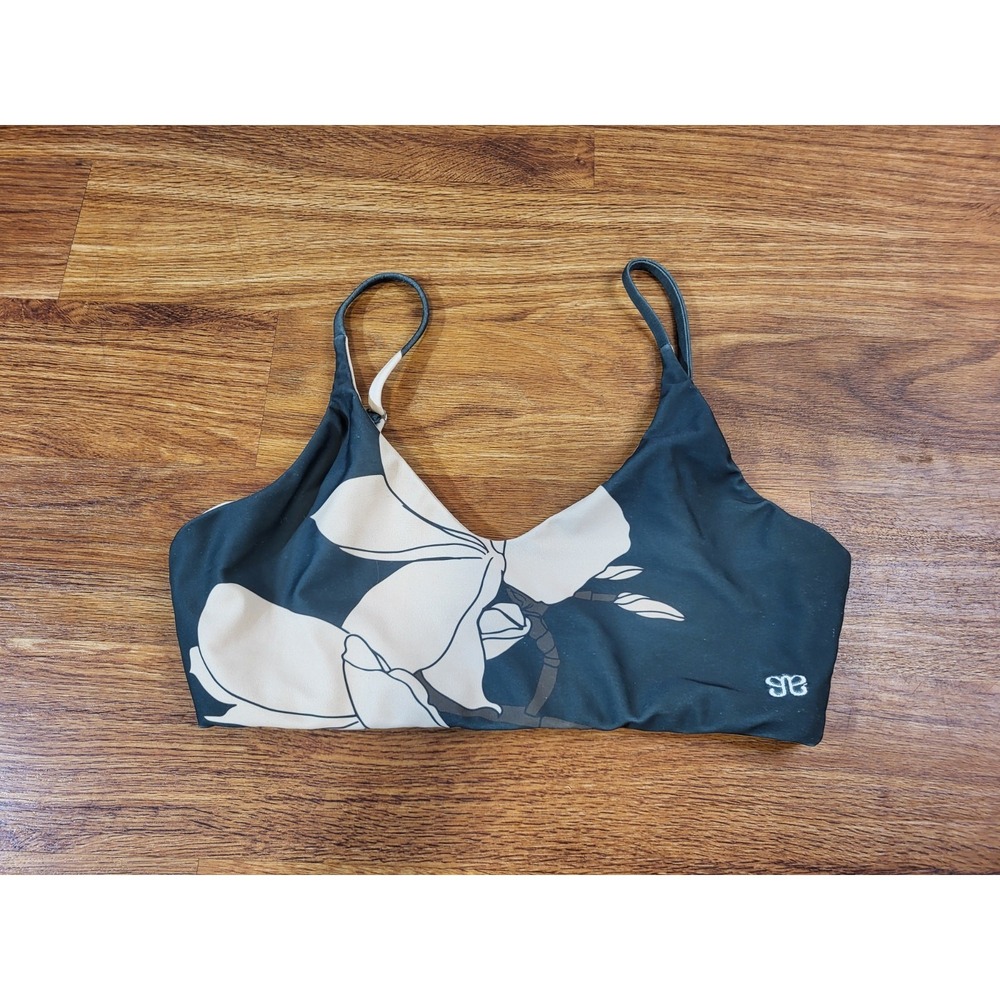 Albion Fit Floral Green Swim Crop Top S Small V Neck Sporty